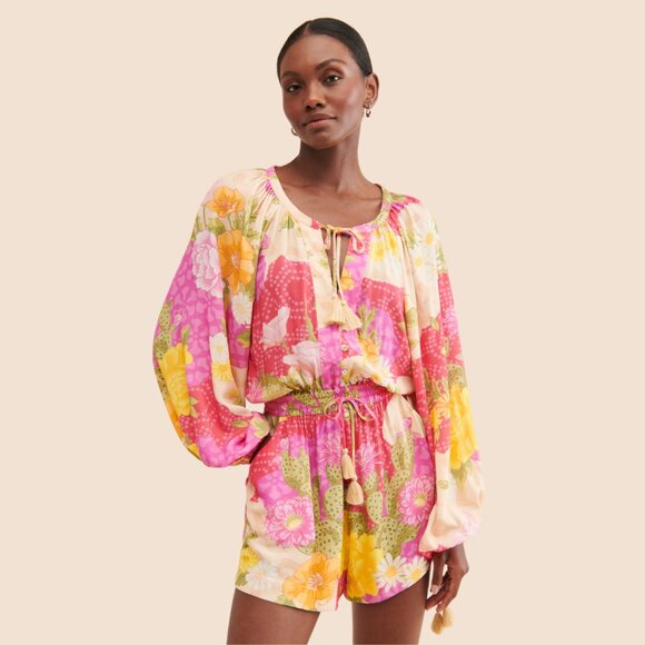 Spell Joshua Tree Romper XL - Floral, Festival, Long Sleeve, Resort, Boho Chic - Picture 1 of 14